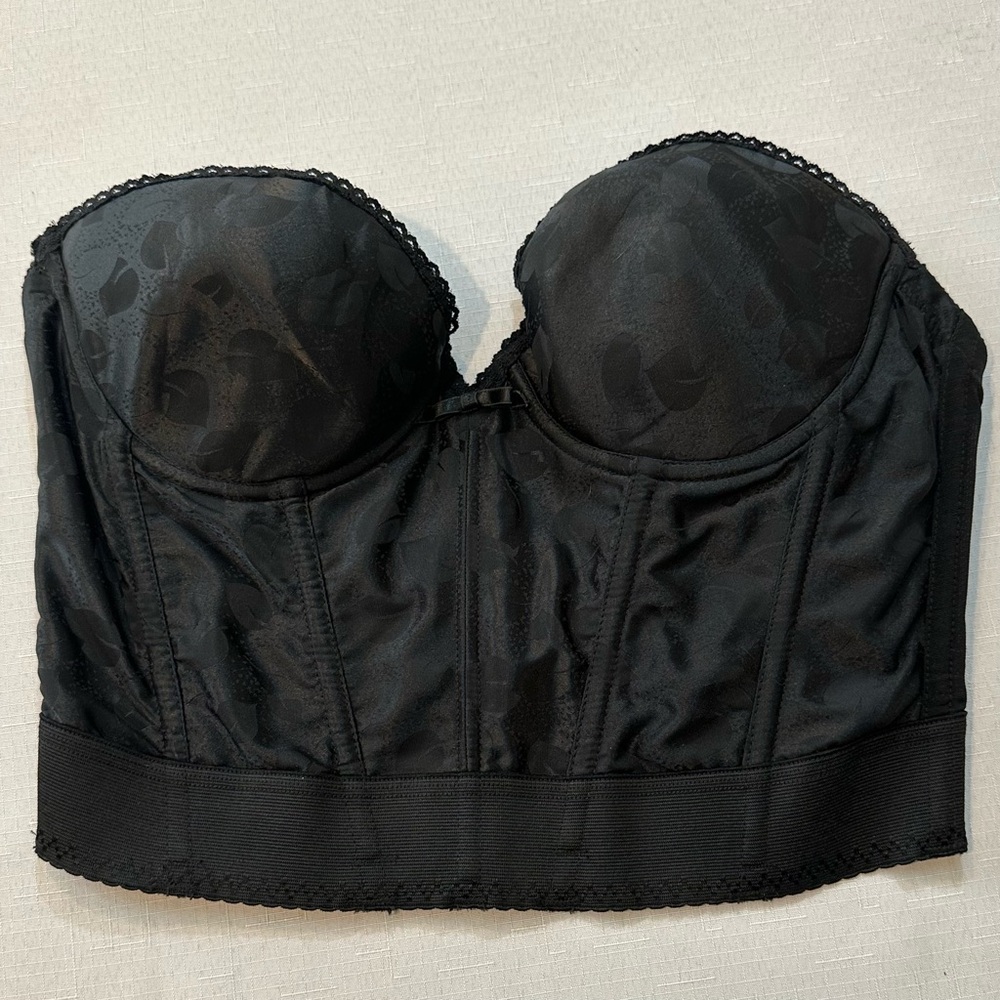 Vintage 90s Black Corset Bustier Top 38B Strapless Boned Y2K Floral